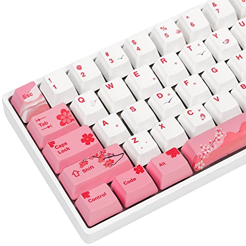 WHYSP OEM Profile PBT Dye-Sub Sakura Tastenkappen 60 Prozent, 136 Tasten, benutzerdefinierte Gaming-Tastenkappen, kompatibel für Cherry MX Switch mechanische Tastatur von Owpkeenthy