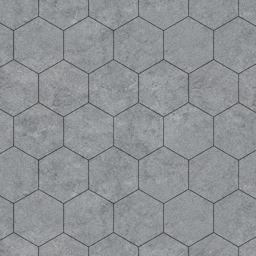 Oxdigi PVC Bodenbelag Selbstklebende 1.8 m², Sechseck Vinylboden Bodenfliesen für Eingangstür, Wohnzimmer, Küche, Balkon, Abstellraum, Zuschneidbar Vinyl-Fußböden 0,6 x 3 m Natur Grau von Oxdigi