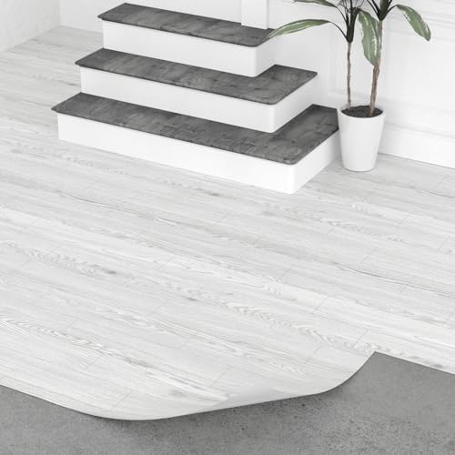 Oxdigi PVC Bodenbelag Selbstklebende 6 m², Holzoptik Vinylboden Bodenfliesen für Eingangstür, Wohnzimmer, Küche, Balkon, Abstellraum, Zuschneidbar Vinyl-Fußböden 0,6 x 10 m Weiße von Oxdigi