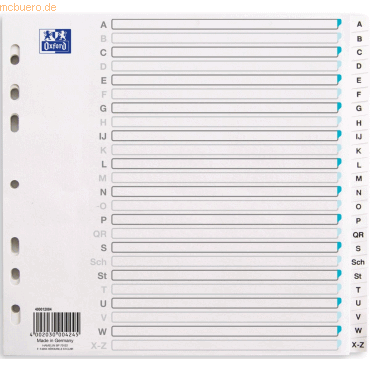 25 x Oxford Register A4 Tauenpapier (RC) 110 g/qm A-Z hellgrau von Oxford