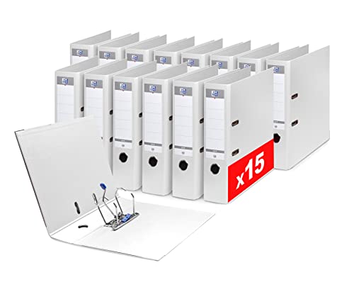 OXFORD 15 Stück Ordner mit Hebel, Smart Pro+, A4XL, Rücken 80 mm, 2 D-Ringe, Polypro-Einband, gefüttert, Weiß von Oxford