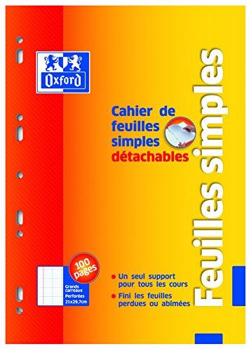 OXFORD Cahier de 100 Feuilles simples - Grands carreaux - 29,5 cm x 21 cm x 0,6 cm von Oxford