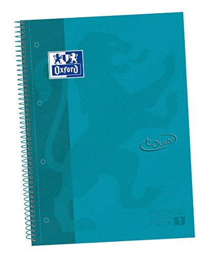 Oxford, Notizbuch A4, kariert, 5 x 5, extra harter Einband, mikroperforiert, Notizbuch Europeanbook 1 Touch, Aqua von Oxford