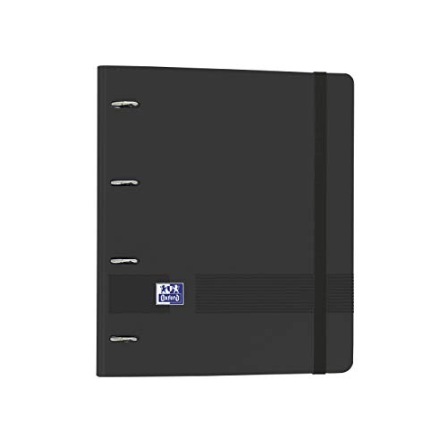 Oxford, Oxford Live & Go Ordner mit 4 Ringen, Polyfoam mit Nachfüllung und Gummiband, A4+, mit Nachfüllpackung, 100 Blatt, 5 farbige Streifen und 5 x 5 kariert, Schwarz von Oxford
