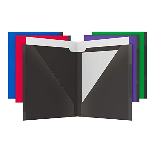 Oxford 2 Pocket Folders, Extra Pocket Fits 11x17 Papers, Sturdy Plastic, Anti-Tear Edges, Letter Size, Black, Red, Blue, Purple, Green, 5 Pack (89119) von Oxford