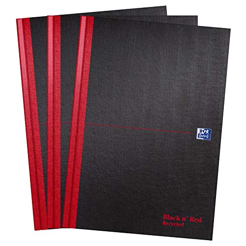 Oxford Black n' Red, Notizbuch, A4, Hardcover, recycelt, gebunden, liniert, 3 Stück von Oxford