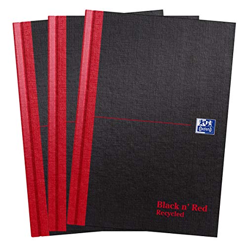 Oxford Black n' Red, Notizbuch, A5, Hardcover, recycelt, gebunden, liniert, 3 Stück von Oxford