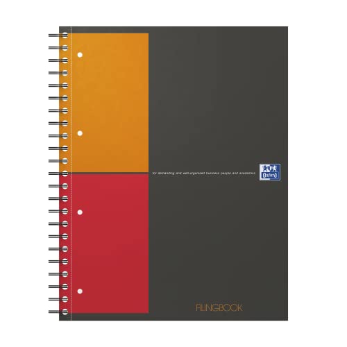 Oxford Filingbook International A4, kariert, 200 Seiten, Seitenränder in vier Farben, 3 versetzbare Register von Oxford