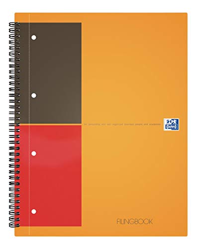 Oxford Filingbook International A4, liniert, 200 Seiten, Seitenränder in vier Farben, 3 versetzbare Register, 5 Stück von Oxford