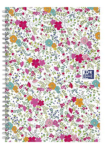 Oxford Floral B5 Hardcover Spiralbuch weißes Design 5mm kariert 5er Pack mit 120 Seiten 90 g/m² Papier und einer weißen Doppelspirale Scribzee kompatibel von Oxford