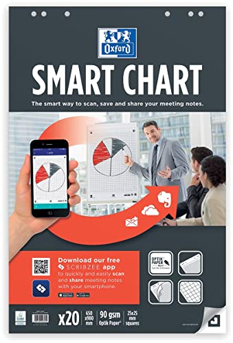 Oxford Konferenzblock, perforiert, Smart Charts, 65 x 98 cm, kleinkariert, 2,5 mm, 20 Blatt, weiß geklebt von Oxford