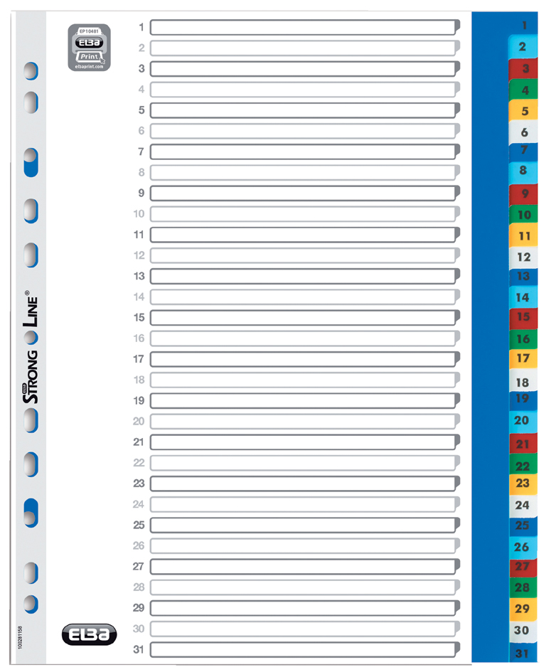 Oxford Kunststoff-Register, Zahlen, A4+, farbig, 31-teilig von Oxford