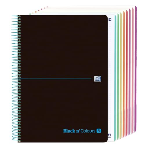 Oxford Notizbuch A4, 5 x 5, Kunststoffeinband, 8 Farbbänder, Mikroperforierte Blätter, Schwarz von Oxford