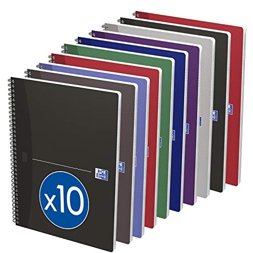 Oxford Spiral-Notizbuch A4 kariert, 100 Seiten, laminierter Karton-Deckel, 8 Farben, 10 Stück von Oxford