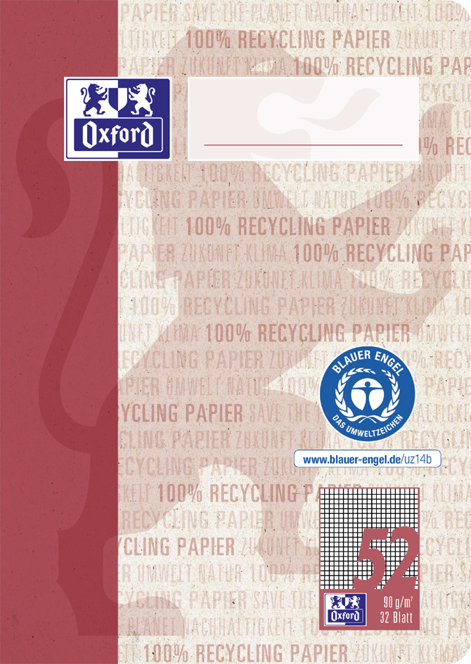 Oxford Oktavheft , Recycling, , DIN A6, 32 Blatt, kariert von Oxford