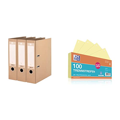 Oxford Ordner A4, 8 cm breit, gut für die Umwelt, in beige, 3 Stück & Trennstreifen, aus Karton, gelocht, 190 g/m², gelb, 100 Stück Oxford Ordner A4, 8 cm breit, gut für die Umwelt, in beige, 3 Stück & Trennstreifen, aus Karton, gelocht, 190 g/m², gelb, 100 Stück von Oxford