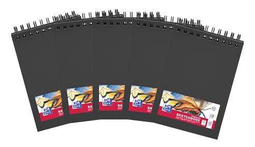 Oxford SKIZZENBUCH NOTIZBUCH HOCHWERTIGES PAPIER A5 Hardcover Doppelspiralbindung 40 Blatt 225g/m² Schwarz - 5er Pack von Oxford