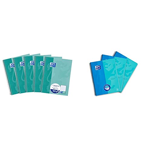 Oxford Schule Collegeblock A5, dotted, punktkariert, 80 Blatt, grünblau, 5er Pack & DUO 400135400 Collegeblock A4 kariert und liniert kombiniert in einem Block, blau, 3er Pack von Oxford