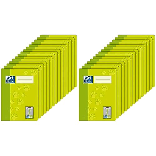 Oxford Schulheft A5, Lineatur 1, 16 Blatt, grün mit Tatzen, 15 Stück (Packung mit 2) von Oxford