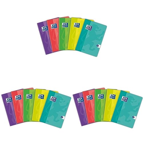 Oxford Schulheft A6 /Notizheft A6, 48 Blätter, kariert, 5 Stück-Packung, Farbenmix, minze, rosa, violett, limette, blau (Packung mit 3) von Oxford