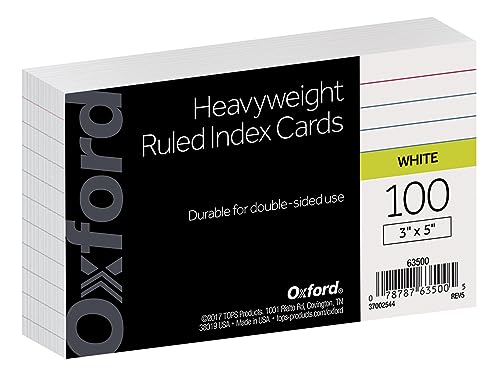 Oxford Schwere, linierte Karteikarten, 7,6 x 12,7 cm, Weiß, 100 Stück pro Packung (63500) von Oxford