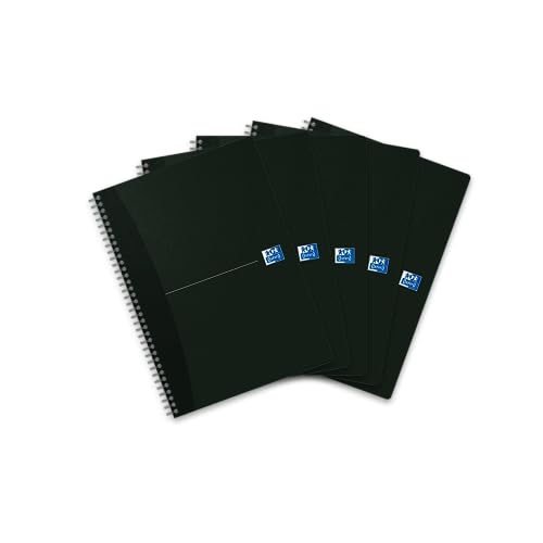 Oxford Spiral-Notizbuch A4 liniert, 180 Seiten, smart black/schwarz, 5er Pack von Oxford