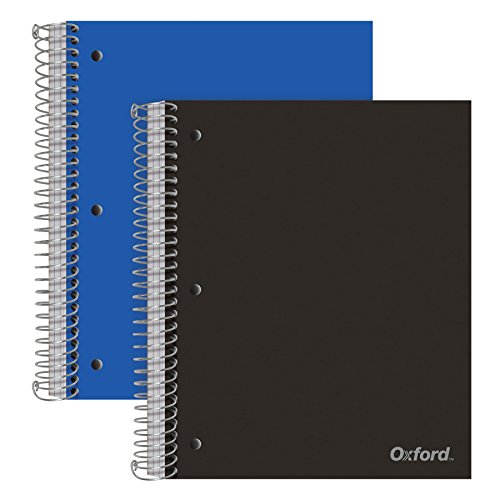 Oxford Spiral-Notizbücher, 3-fach, breit liniert, robuster Kunststoffeinband, 150 Blatt, 3 Trennfächer, 2 pro Packung (10385) von Oxford