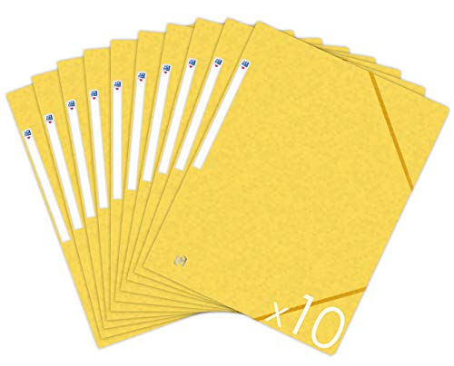 Oxford Topfile+ Dokumentenmappe, 3 Klappen, DIN A4, mit Gummibandverschluss, Gelb, 10 Stück von Oxford