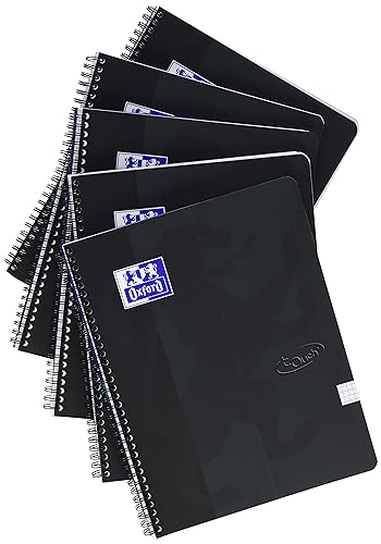 Oxford Touch Collegeblock A4 Kariert 5mm 140 Seiten Schwarz 5er Pack von Oxford