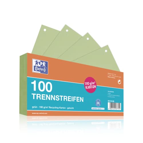 Oxford Trennstreifen, aus Karton, gelocht, 190 g/m², grün, 100 Stück von Oxford