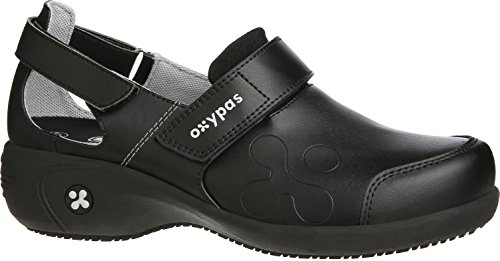 Oxypas Arbetsschuhe aus Leder - Salma - Sicherheitsclog für Damen, rutschfeste und Bequeme Schuhe ideal für Krankenhaus und Pflege, Schwarz, 38 EU von Oxypas