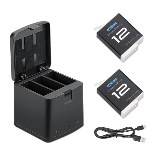 Oyomba Hero 12 Akku 1800mAh Vollständig kompatibel mit gopro Hero 12 Schwarz Hero 11/10/9 Schwarz （Akku 2er-Pack，3-Kanal-Ladegerät，Type-C Schnellladung） von Oyomba