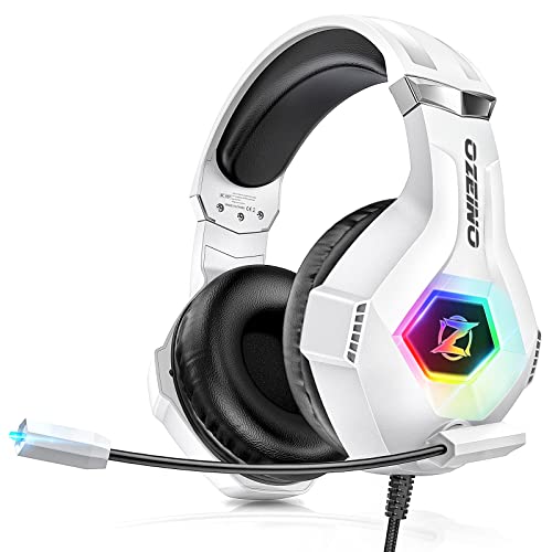 Ozeino Gaming Headset für PS4 PS5 PC with 3D Surround Sound Headset mit Mikrofon Kopfhörer Noise Cancelling RGB Lichter for Gamer von Ozeino