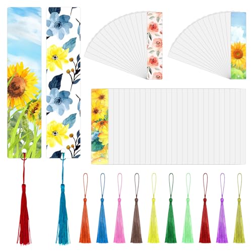 100 Stück Sublimation Leeres Lesezeichen mit Bunten Quasten, DIY Blanko Lesezeichen zum Ausmalen, Rechteckige Lesezeichen Personalisiert für DIY Projekte Geschenkanhänger, Doppelseitig Sublimation von Ozmatip