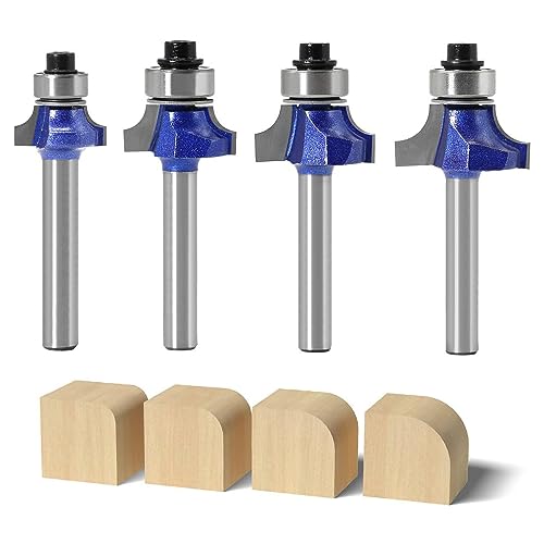 Ozmatip Roundover Oberfräsen-Bit-Set, professionelles 1/4-Zoll-Schaft, Rundfräser-Set, Lagerführung für Rundkanten-Bit (für R 1/8 Zoll, 1/4 Zoll, 3/16 Zoll, 5/32 Zoll), 4 Stück (Rundfräser-Set) von Ozmatip