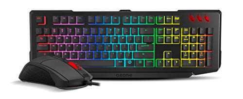 OZONE Tastatur+Mauspack -OZDOUBLETAP- Gaming-Tastatur+Mauskombination, halbmechanische Gaming-Tastatur mit RGB-Hintergrundbeleuchtung, AVAGO Optischer Sensor Gaming-Maus, 4000 DPI, 6 Farben LED, USB von Ozone Gaming Gear