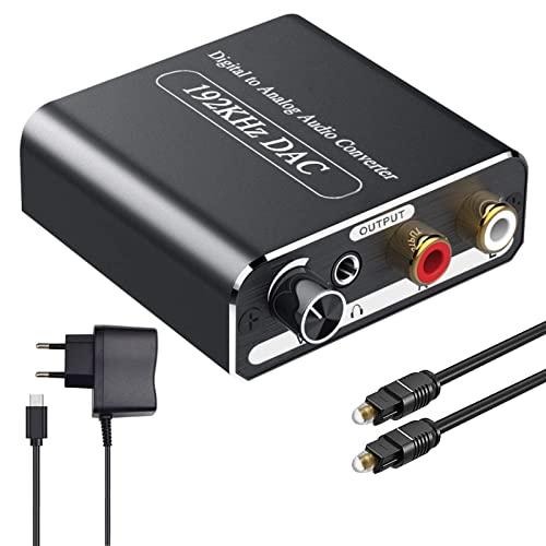 DA Wandler Ozvavzk 192kHz DAC Konverter Lautstärkeregler Digital zu Analog Audio Wandler SPDIF Koaxial Toslink zu Analog RCA 3,5 mm Audio mit Optischem Kabel für HDTV DVD Blu-ray Sky Spielekonsole von Ozvavzk