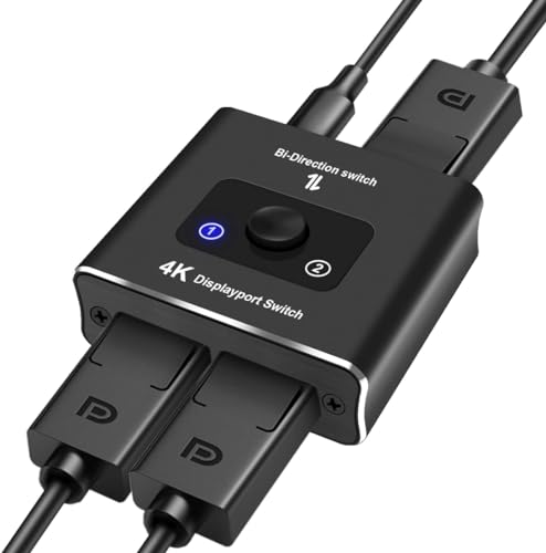 Ozvavzk DP Switch 2 in 1 Out Bi-Directional Displayport Splitter 1 in 2 Out Display Port Umschalter 4K@60Hz 2K/1080P@120Hz Konverter Unterstützt 3D für PC Laptop Projektor Monitor Xbox PS5/4/3 von Ozvavzk