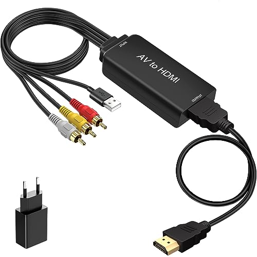 Ozvavzk RCA auf HDMI Konverter mit HDMI Kabel, 1080P Composite CVBS AV zu HDMI Video Audio Konverter Adapter Unterstützt PAL/NTSC für PS2 Xbox SNES Wii N64 VHS DVD VCR von Ozvavzk
