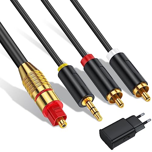 Ozvavzk SPDIF auf Cinch Kabel DA Wandler 192kHz Optical Digital Audio Out Kabel auf AUX Adapter [3M] Optisches Kabel Adapter auf Cinch RCA Klinke für HDTV DVD Blu-ray Sky Spielekonsole von Ozvavzk