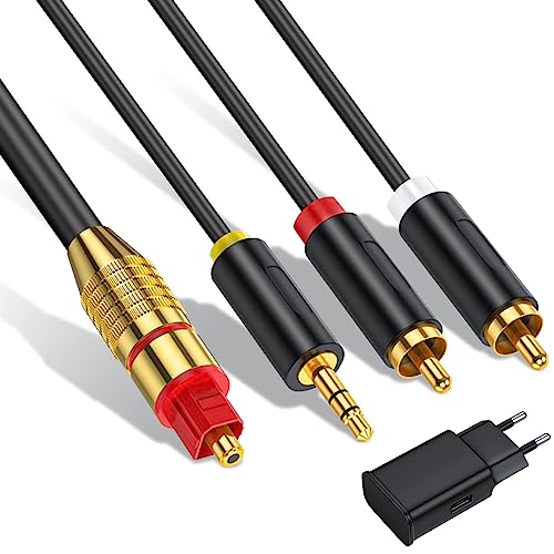 Ozvavzk SPDIF auf Cinch Kabel DA Wandler 192kHz Optical Digital Audio Out Kabel auf AUX Adapter [3M] Optisches Kabel Adapter auf Cinch Klinke für HDTV DVD Blu-ray Sky Spielekonsole von Ozvavzk