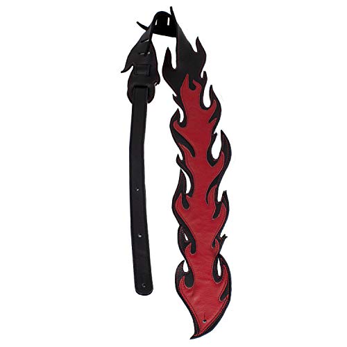 Perri's Leathers | Black/Red Flames Cut Out Guitar Strap - Leather | 2.5" Wide, Adjustable 41" to 56" Long (Bass, Electric and Acoustic Guitar Strap) Black/Red Flames Cut Out von P Perri's Leathers Ltd.