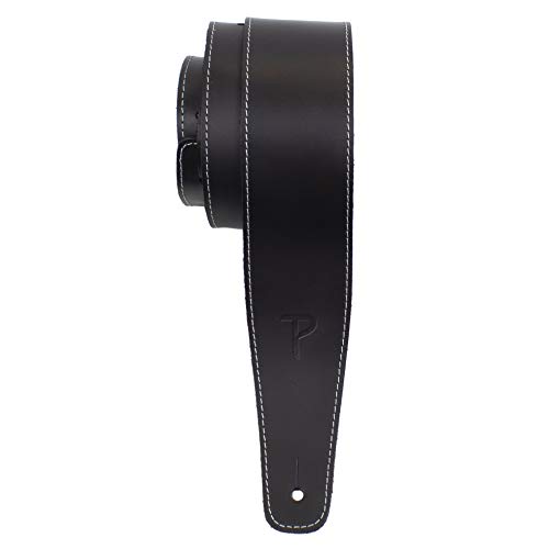Perri's Leathers Leathers Ltd Guitar Strap, 2.5” Wide Baseball Leather, Adjustable Length, (SP25S-7048) Black, Made in Canada, schwarz von P Perri's Leathers Ltd.