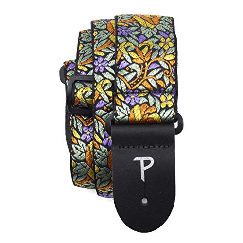 Perri's Leathers Ltd. - Gitarrengurt - Nylon - Jacquard - Blumenmuster Orange Gelb - Einstellbar - Für Akustik-/Bass-/Elektrogitarren - Hergestellt in Kanada (TWS-7276) von P Perri's Leathers Ltd.
