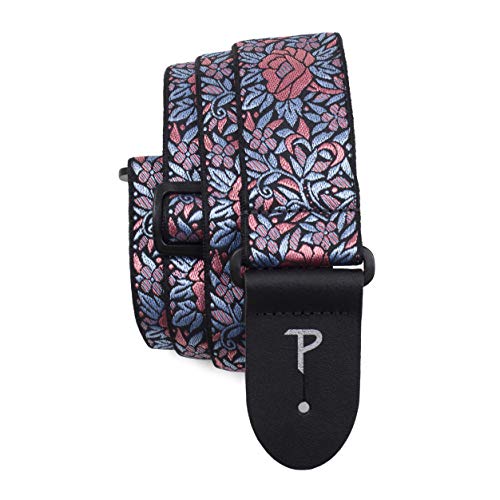 Perri's Leathers Ltd. - Gitarrengurt - Nylon - Jacquard - Blumenmuster Rosa Blau - Einstellbar - Für Akustik-/Bass-/Elektrogitarren - Hergestellt in Kanada (TWS-7275) von P Perri's Leathers Ltd.