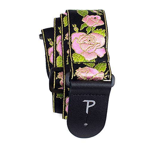 Perri's Leathers Ltd. - Gitarrengurt - Nylon - Jacquard - Metallic Rosa - Schwarz - Einstellbar - Für Akustik-/Bass-/Elektrogitarren - Hergestellt in Kanada (TWS-7250) von P Perri's Leathers Ltd.