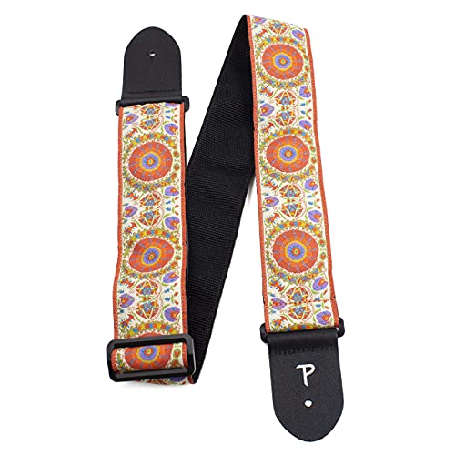 Perri's Leathers Ltd. - Gitarrengurt - Nylon - Jacquard - Rosen & Totenköpfe - Beige - Einstellbar - Für Akustik-/Bass-/Elektrogitarren - Hergestellt in Kanada (TWS-7141) von P Perri's Leathers Ltd.