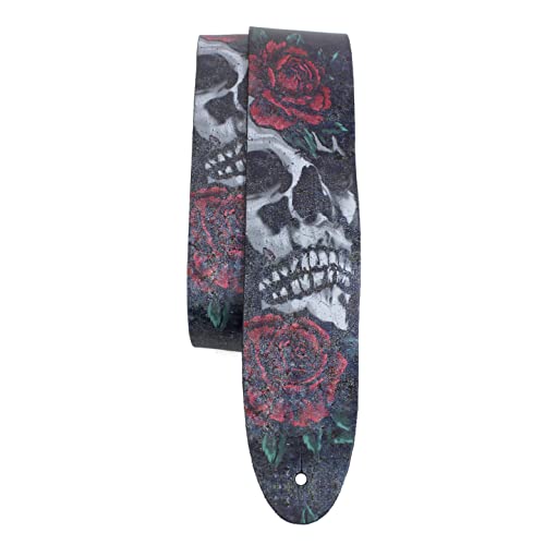 Perri's Leathers Ltd.- Guitar Strap- Direct To Leather- Skull And Rose- Adjustable - For Acoustic/Bass/Electric Guitars - Made in Canada (P25DTL-11039) von P Perri's Leathers Ltd.