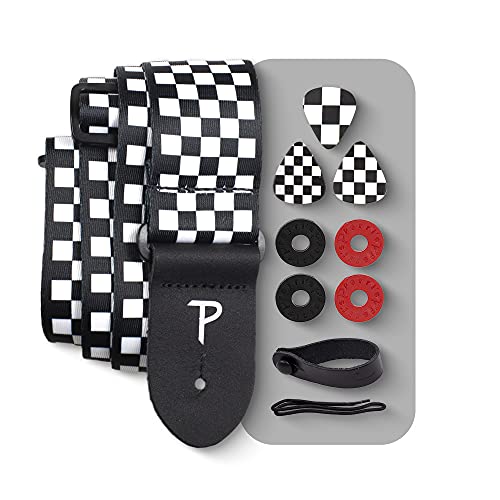 Perri's Leathers Ltd. - Set - Polyester-Gitarrengurt - Checker - BONUS - 3 Medium Plektren 0,71mm - 1 Leder-Akustik-Adapter - 4 Gurt- & Riemenverschlüsse (LPCP-591-PKG) von P Perri's Leathers Ltd.