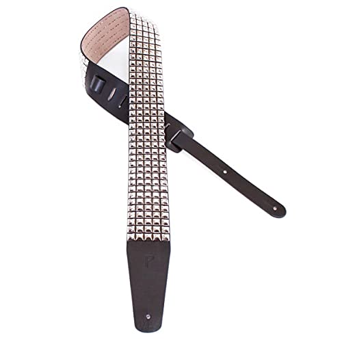 Perri's Leathers P25ST7113 Studded Guitar Strap with Leather Ends - Fits Bass, Acoustic and Electric Guitars, 2.5"/49" x 60", Silver von P Perri's Leathers Ltd.